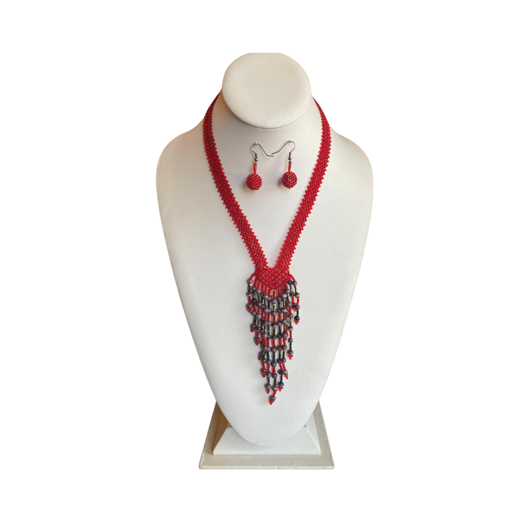 Necklace red with earings